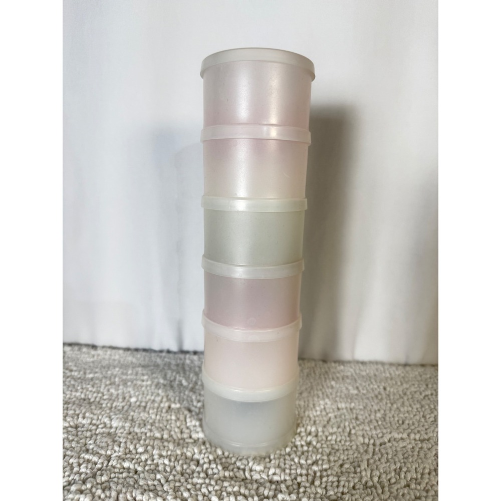 Vintage Tupperware Stackable Snack Containers 6 Piece Set Pink Brown White